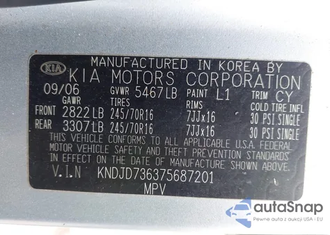 2007 Kia Sorento из США, поврежденный, VIN KNDJD736375687201